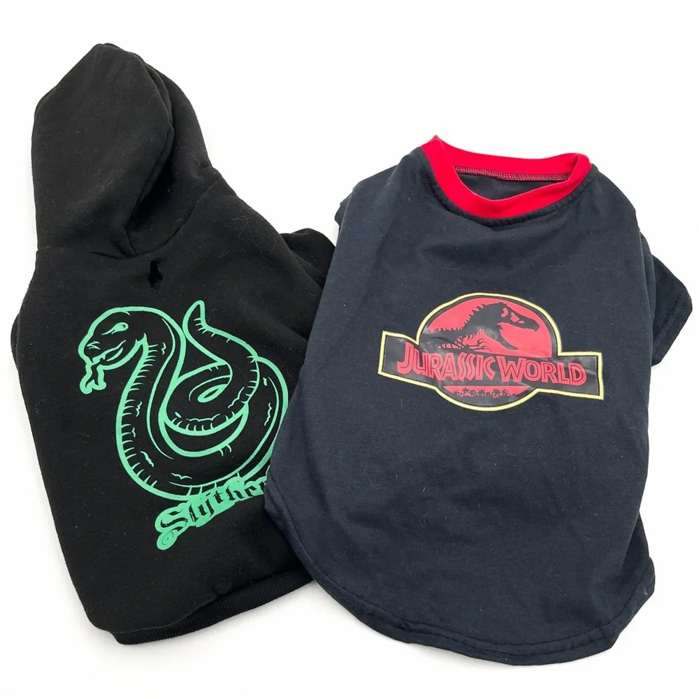 Harry Potter Slytherin and Jurassic World Dog Hoodie and Shirt Bundle